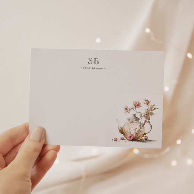 Carte De Correspondance Tea fleur sauvage Tea Party Aquarelle Tea Initial (Créateur téléchargé)