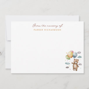 Carte De Correspondance Teddy Bear & Balloons Nursery Orange Merci
