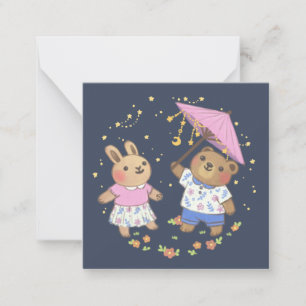 Carte De Correspondance Teddy Bear et Bunny under the Stars Illustration