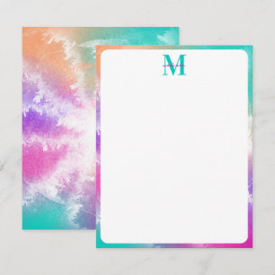 Carte De Correspondance Tie Dye Rose Orange Turquoise Violet Monogramme