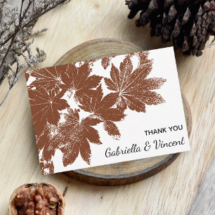 Carte De Correspondance Timbre Brown Feuille Mariage Plat Merci Notes