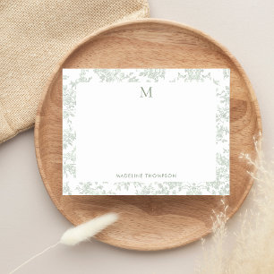 Carte De Correspondance Toile de Jouy Botanique Classique Monogramme Vert