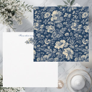 Carte De Correspondance Toile De Jouy Vintage Bleu Indigo Personnalisé
