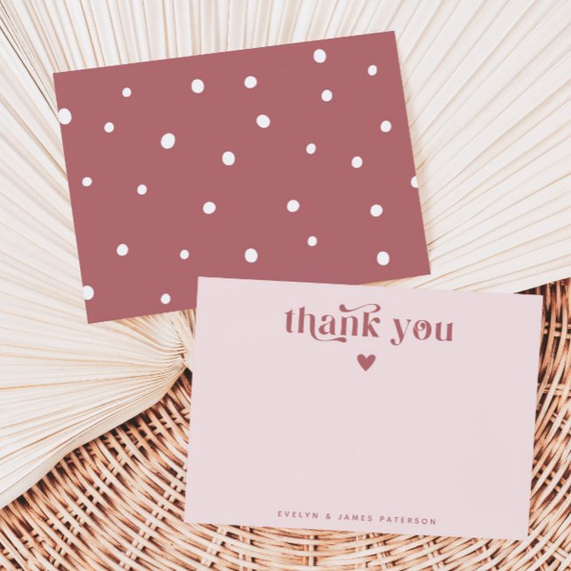 Carte De Correspondance Tourbillonnant Retro Merci Coeur Dusty Rose (Créateur téléchargé)