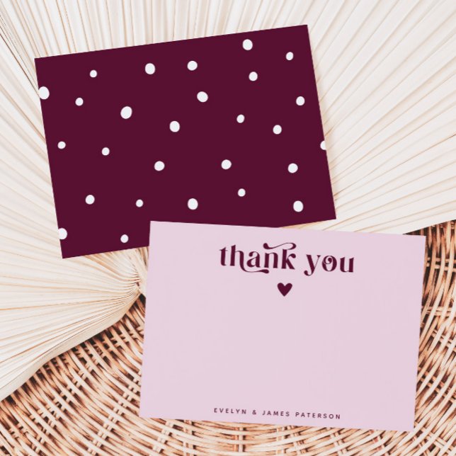 Carte De Correspondance Tourbillonnant Retro Merci Heart Cranberry (Créateur téléchargé)