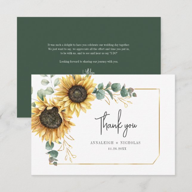 Carte De Correspondance Tournesol Eucalyptus Merci Floral (Devant / Derrière)