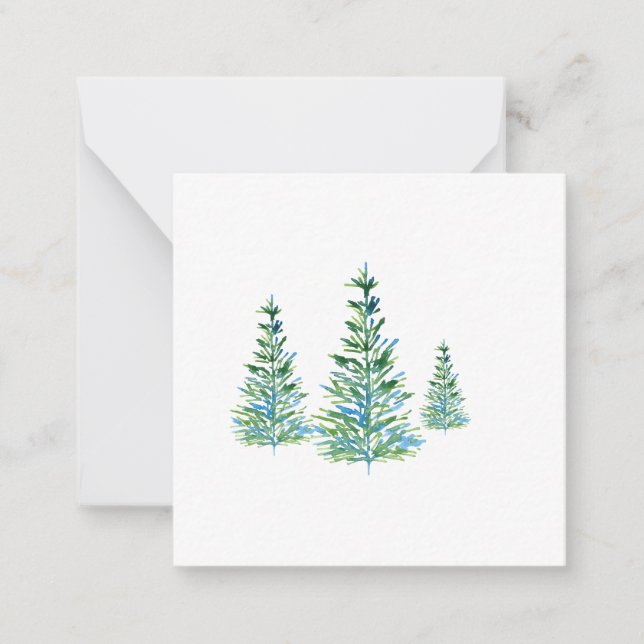 Carte De Correspondance Trois pins aquarelle bleu vert (Devant)