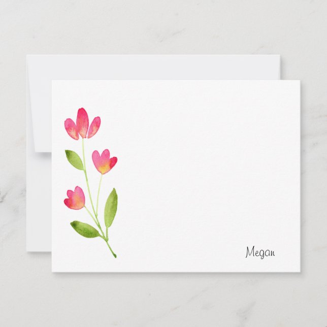 Carte De Correspondance Trois tiges d'aquarelle rose corail (Devant)