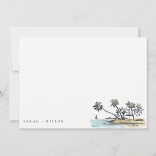 Carte De Correspondance Tropical Beach Palm Tree Sketch Mariage d'aquarell