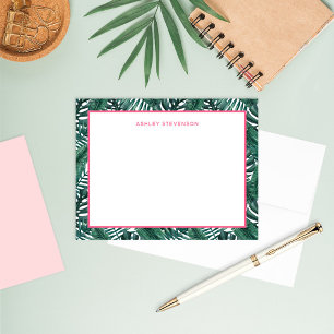 Carte De Correspondance Tropical Palm Monstera Feuille rose Nom personnali