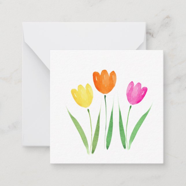 Carte De Correspondance Tulipe D'Aquarelle Jaune, Rose, Orange (Devant)