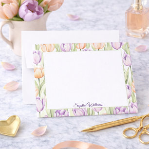 Carte De Correspondance Tulipes Florales de Printemps Violet Pêche Pastel