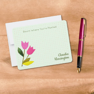 Carte De Correspondance Tulipes Roses Retro Pastel Peach Illustré À La Mai