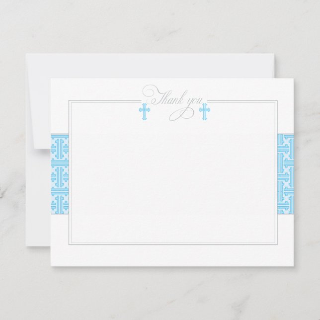 Carte De Correspondance Twin Blue Baptismal plat Merci note (Devant)
