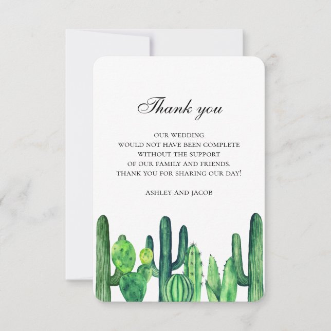 Carte De Correspondance Un cactus vert merci. Note mariage Cactus (Devant)