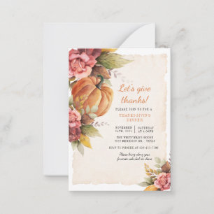 Carte De Correspondance Un Citrouille Rustique Remercie Thanksgiving Dîner