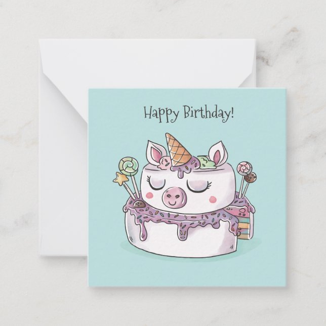 Carte De Correspondance Unicorn Cake Joyeux anniversaire (Devant)