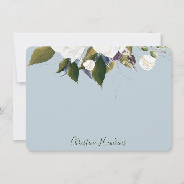 Carte De Correspondance Verdure personnalisée Feuille Aquarelle Bleu clair (Devant)