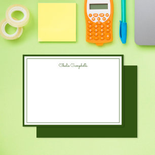 Carte De Correspondance Vert olive foncé minimaliste, 2 Frontières, signat