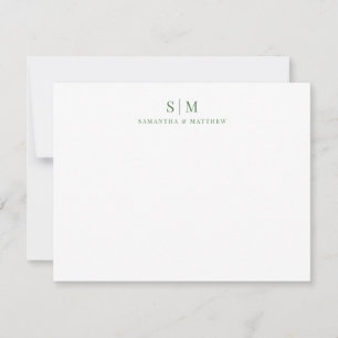 Carte De Correspondance Vert sauge Simple Couple Monogramme Élégant