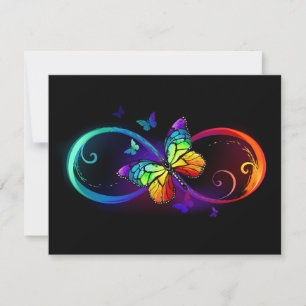 Carte De Correspondance Vibrant infinity with rainbow butterfly on black 