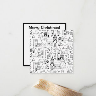 Carte De Correspondance Village de Noël pour enfants Whimsical Black & Whi
