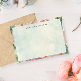 Carte De Correspondance Vintage Pink Rose Blue Splash Watercolor