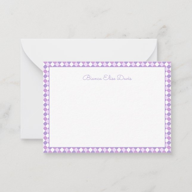 Carte De Correspondance Violet Pastel à Carreaux pour Enfants (Devant)