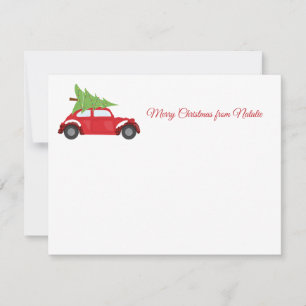 Carte De Correspondance Voiture rouge vintage et sapin de Noël Joyeux Noël