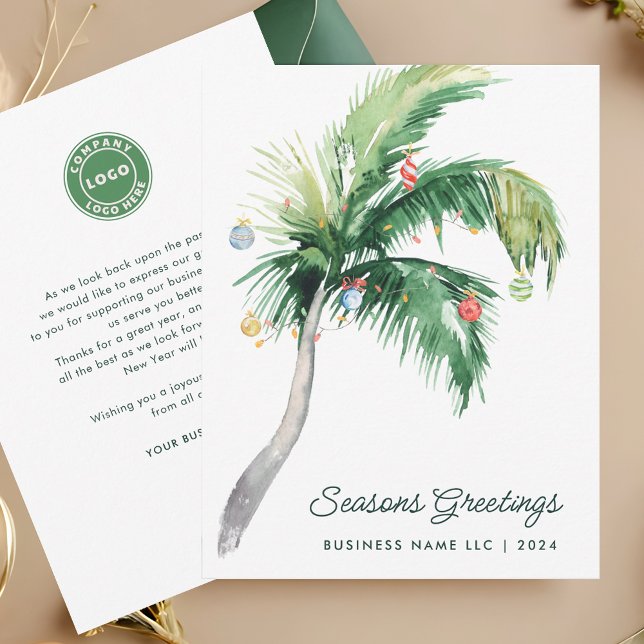 Carte De Correspondance Votre logo d'entreprise Palmier Tropical Noël (Business Logo Christmas Holidays Greetings)