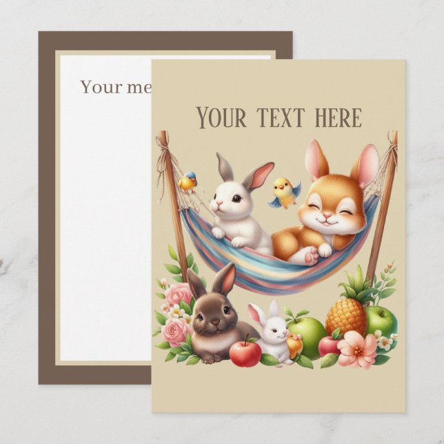Carte De Correspondance Votre message ici, animaux bébés mignons (Devant / Derrière)