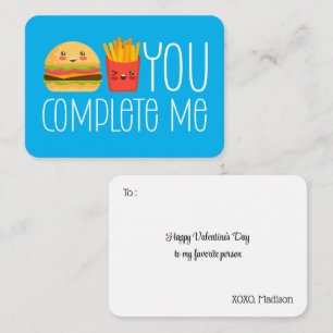 Carte De Correspondance Vous me complètez Burger Fries mignonne Saint Vale