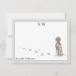 Carte De Correspondance Weimaraner Chien Gris Bordure Monogramme personnal