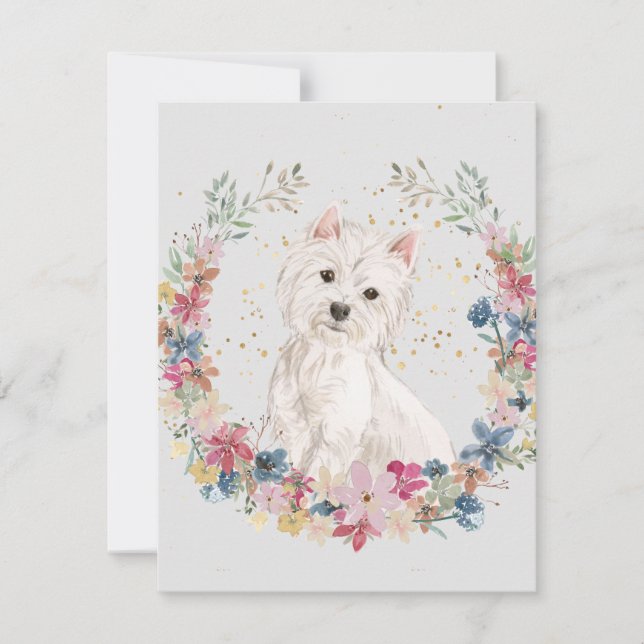 Carte De Correspondance Westie Terrier Fleurs de printemps Monogramme (Devant)