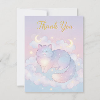 Carte De Correspondance Whimsical Celestial Cat "Thank You" Card