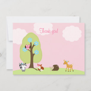 Carte De Correspondance Woodland Friends Flat Merci note (rose)