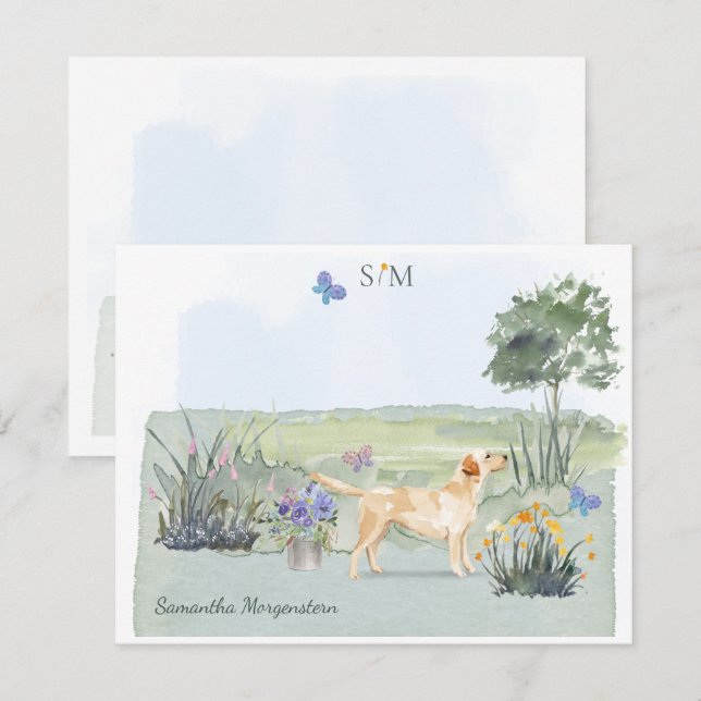 Carte De Correspondance Yellow Labrador Retriever Chien Monogramme et nom (Devant / Derrière)