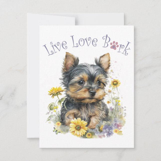 Carte De Correspondance Yorkie Chien Maman Florale (Devant)