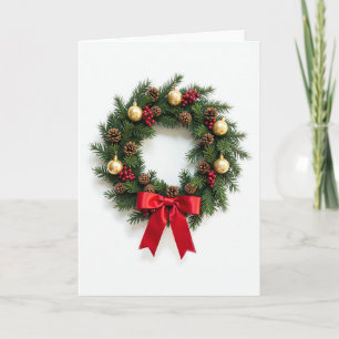 Carte de couronne de Noël classique Bow rouge et o