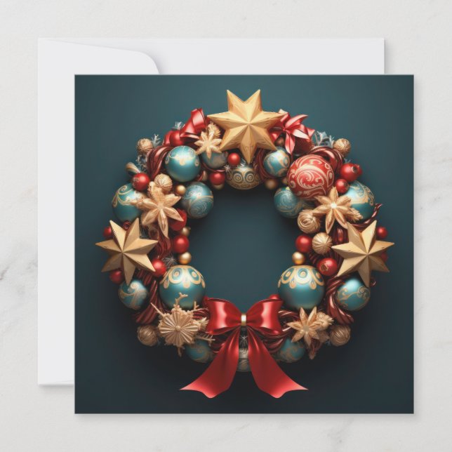 Carte de couronne de Noël Joyeux 3D (Devant)