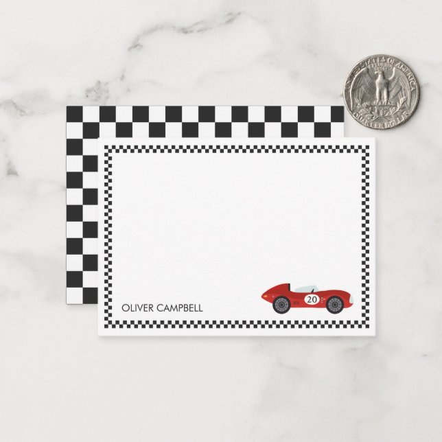 Carte de course rouge personnalisée pour garçons (Devant/Arrière en situation)