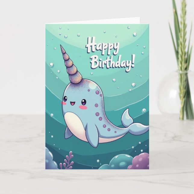 Carte de créature à corne d'anniversaire joyeuse (Devant)