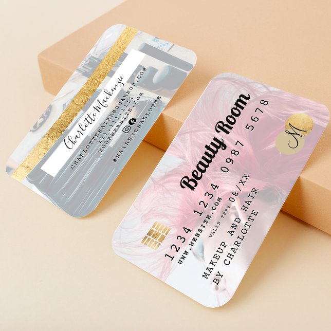 Carte de crédit beauté monogramme or blanc photo (Créateur téléchargé)