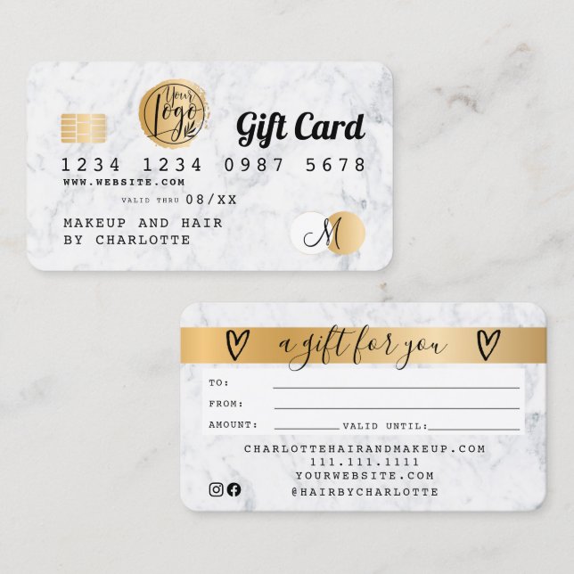 Carte de crédit blanc marbre or carte cadeau (Devant / Derrière)