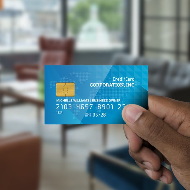 Carte de crédit | Carte du monde | Bleu géométriqu (Créateur téléchargé)