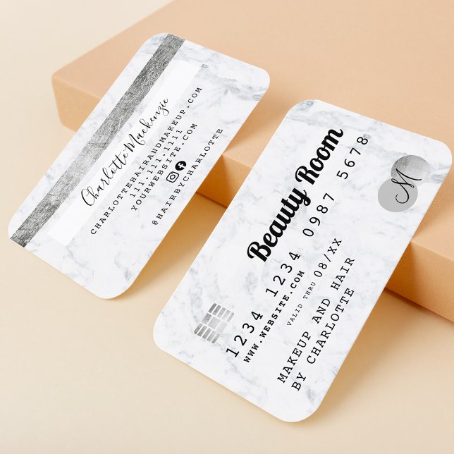 Carte de crédit cheveux beauté marbre chic monogra (Créateur téléchargé)