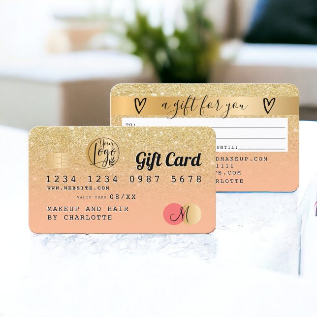 Carte de crédit chic parties scintillant or ombre  (Credit card chic gold glitter ombre peach gift)