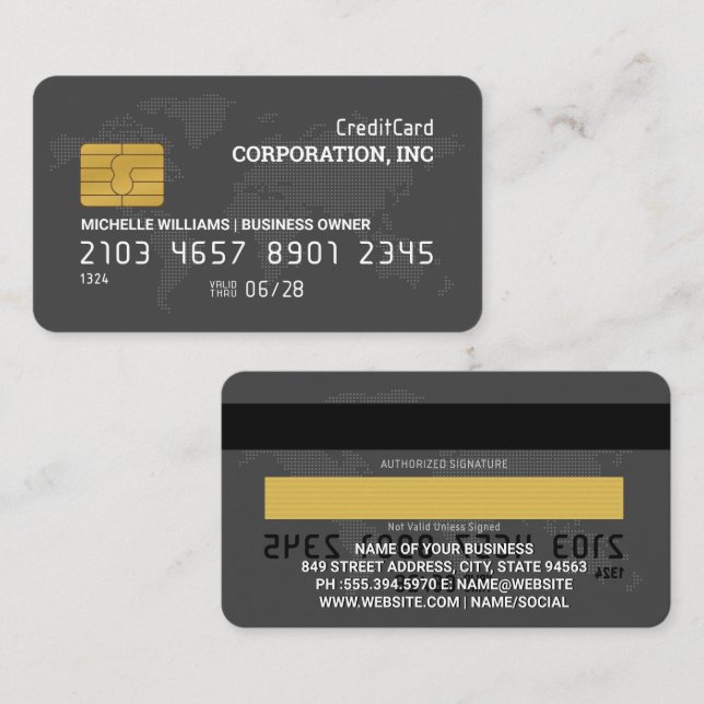 Carte de crédit | Gris | Carte du monde (Devant / Derrière)