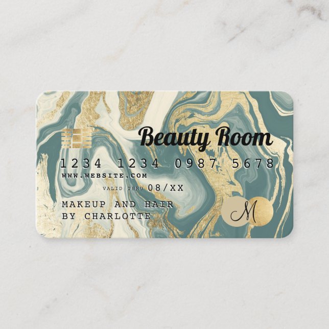 Carte de crédit marbre doré turquoise noir beauté  (Devant)