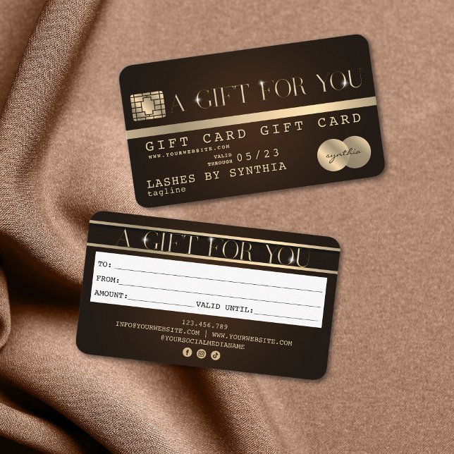 Carte de crédit moderne chic certificat cadeau car (modern brown gold credit card gift voucher)